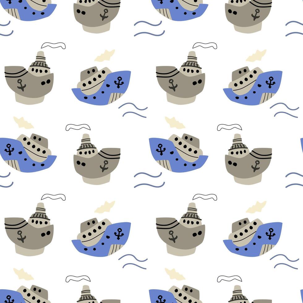 Cute marine baby seamless pattern with nautical elements vector