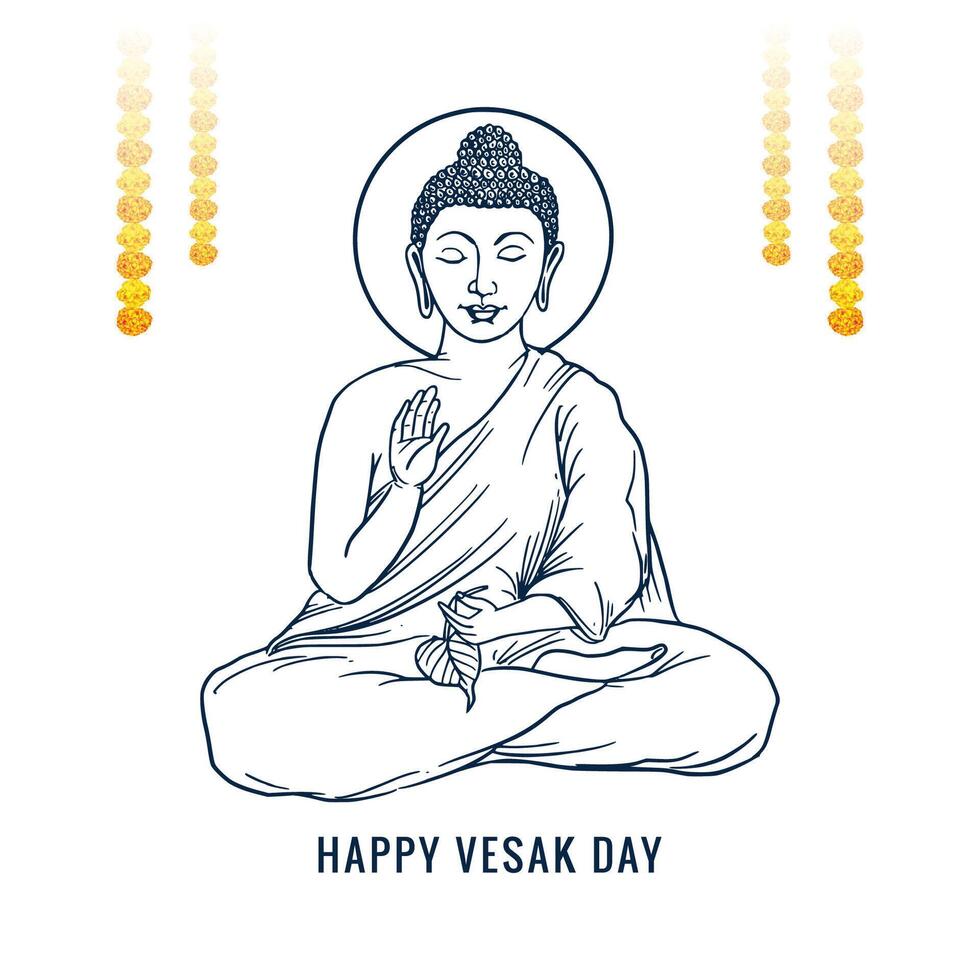 Vesak day traditional budha sketch card background vector
