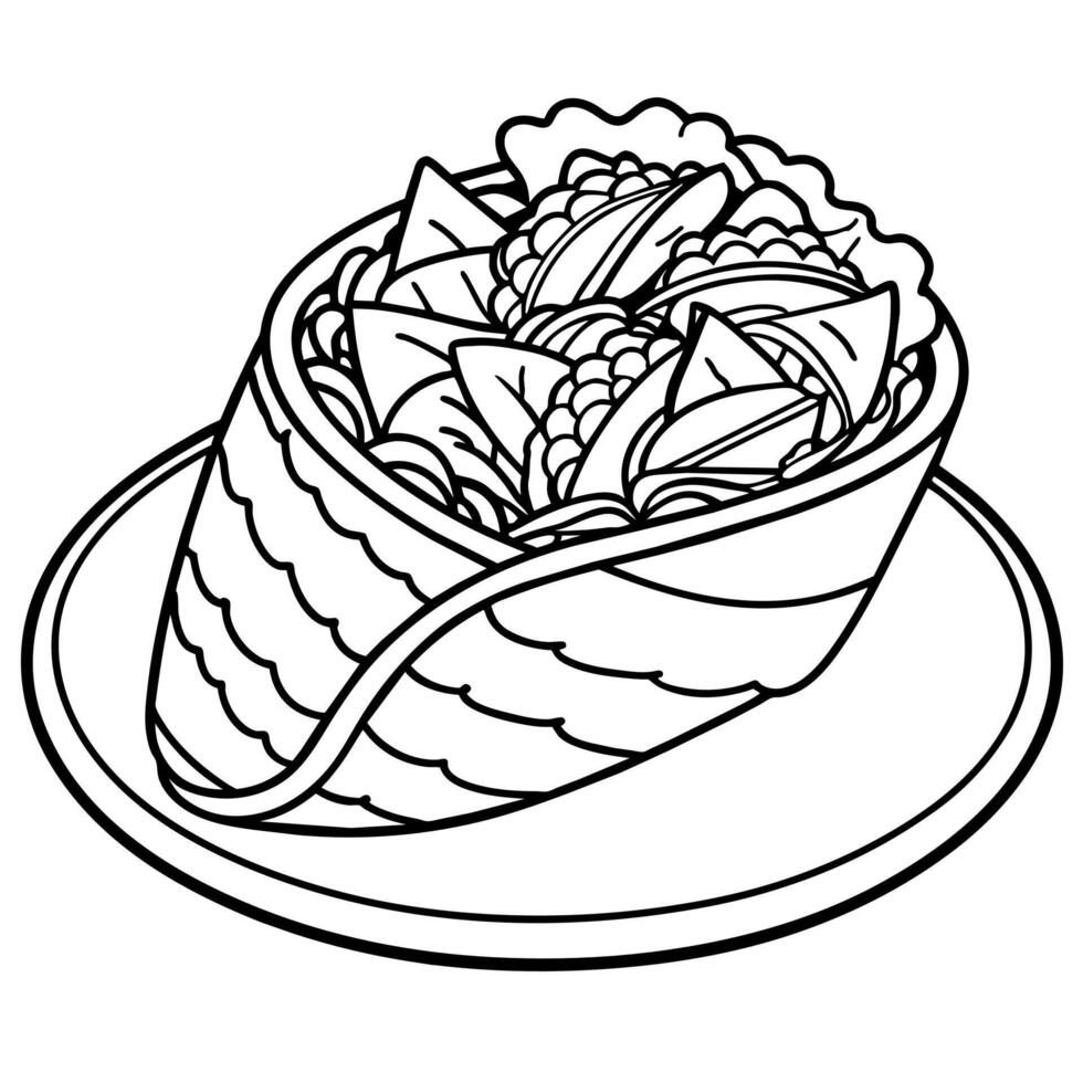 Shawarma outline illustration coloring book page line art drawing vector