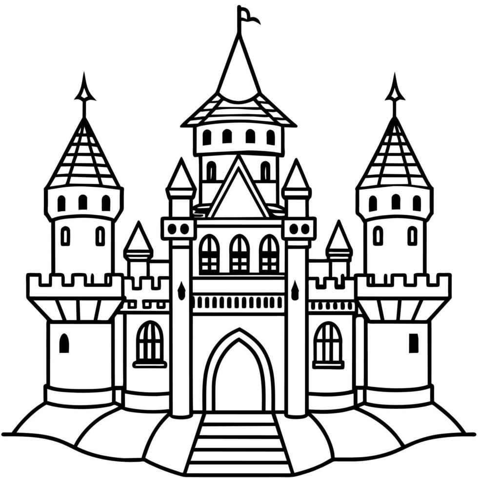 Royal Castle outline illustration digital coloring book page line art drawing vector