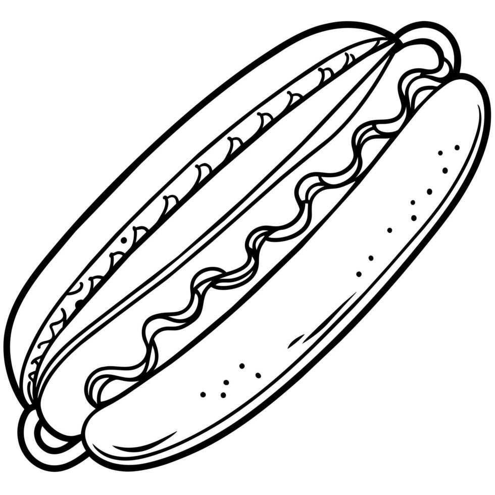 Hot Dog outline illustration coloring book page line art drawing vector
