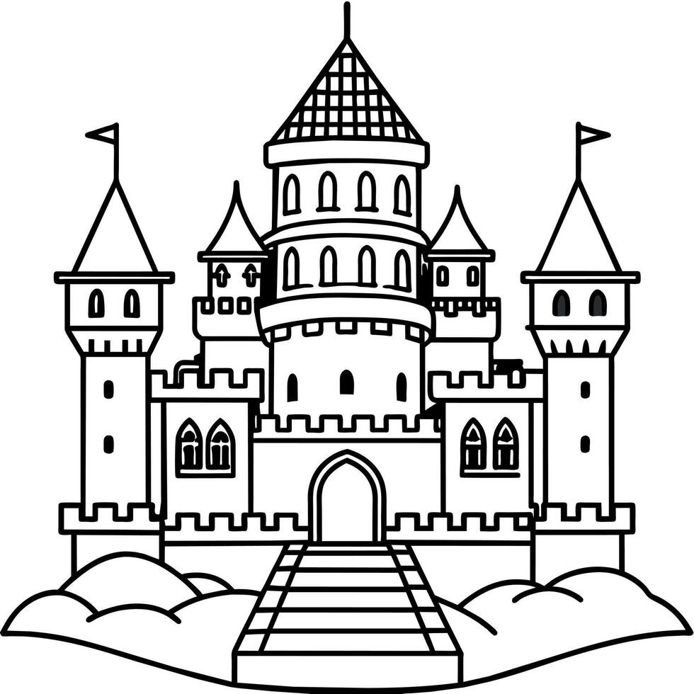 Royal Castle outline illustration digital coloring book page line art drawing vector