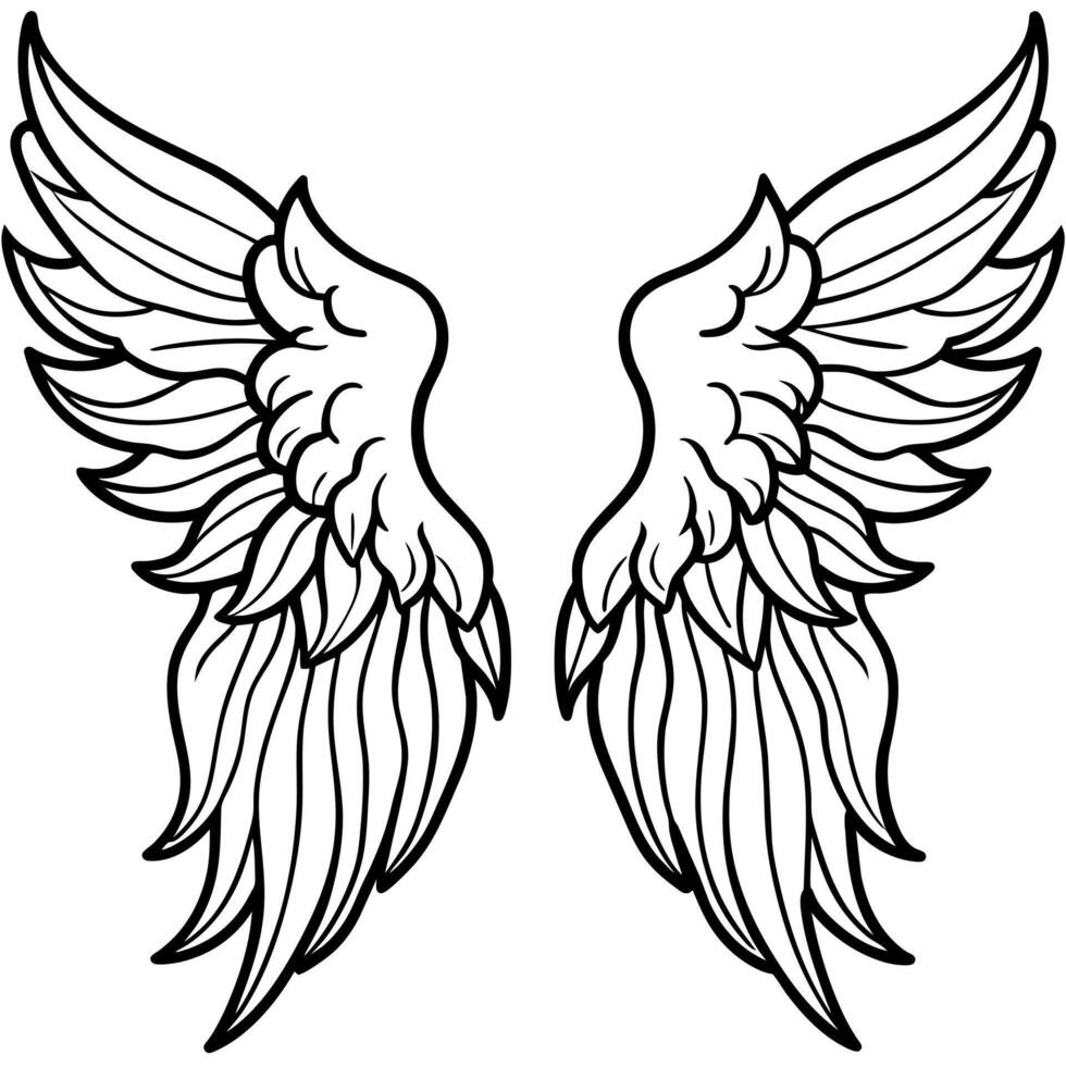 Angel wings outline illustration digital coloring book page line art vector