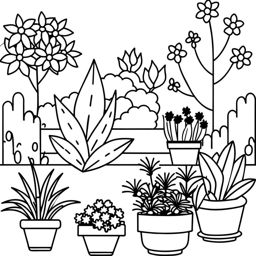 Garden outline illustration digital coloring book page line art drawing vector