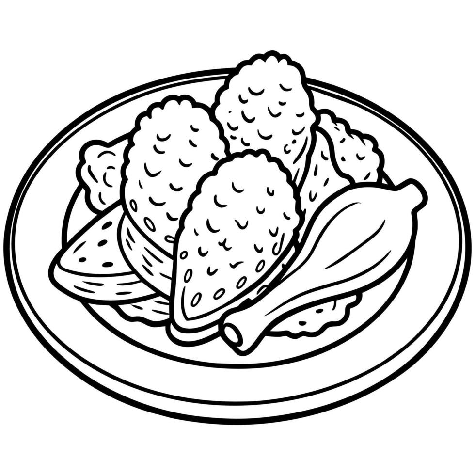 Fried chicken outline illustration coloring book page line art drawing vector