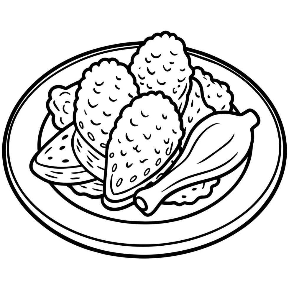 Fried chicken outline illustration coloring book page line art drawing vector