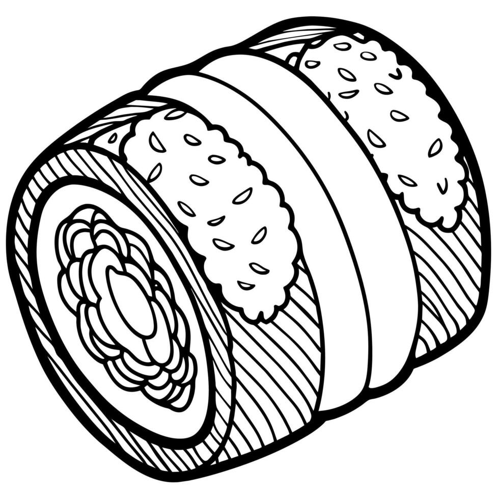 Sushi Roll outline illustration coloring book page line art drawing vector