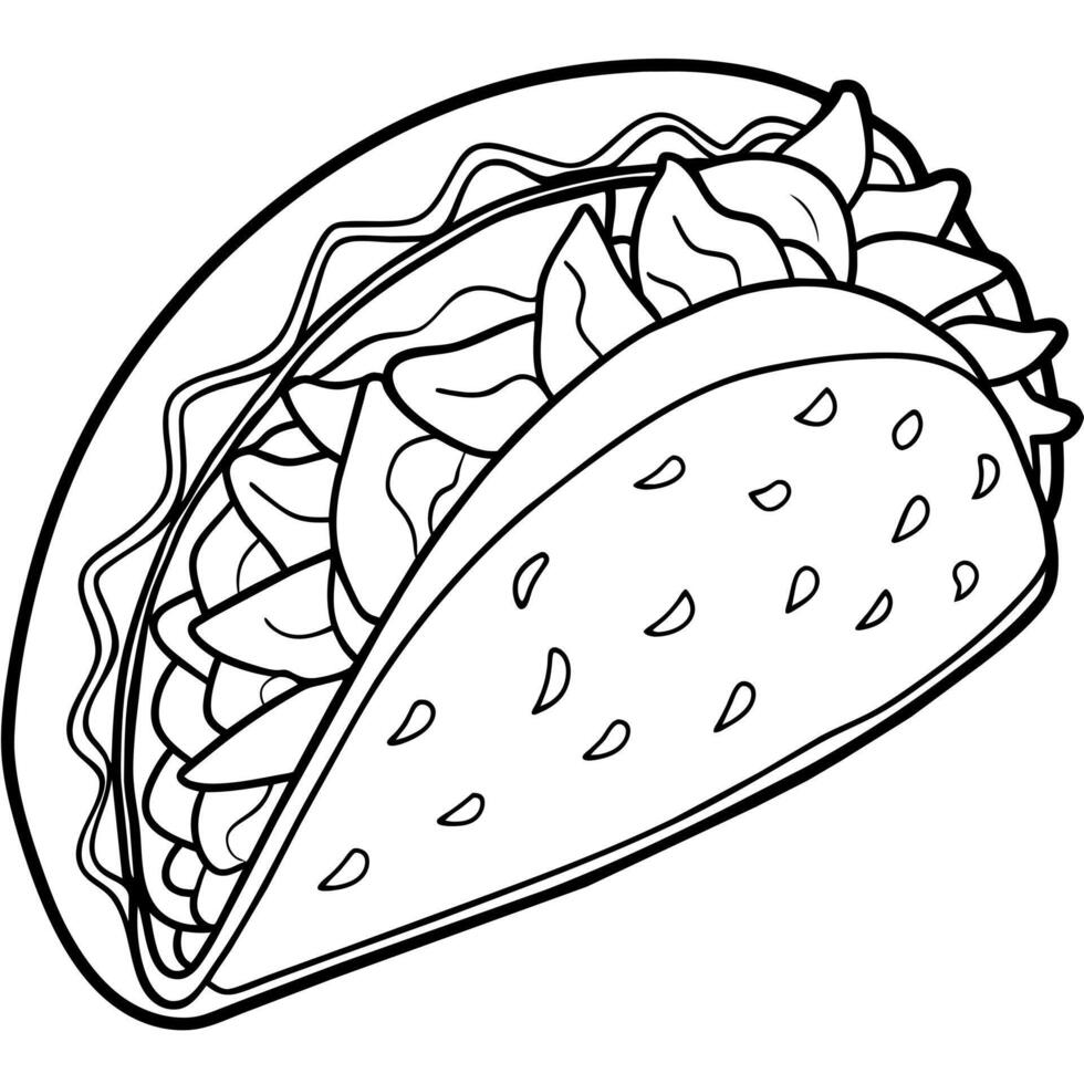 Taco outline illustration coloring book page line art drawing vector