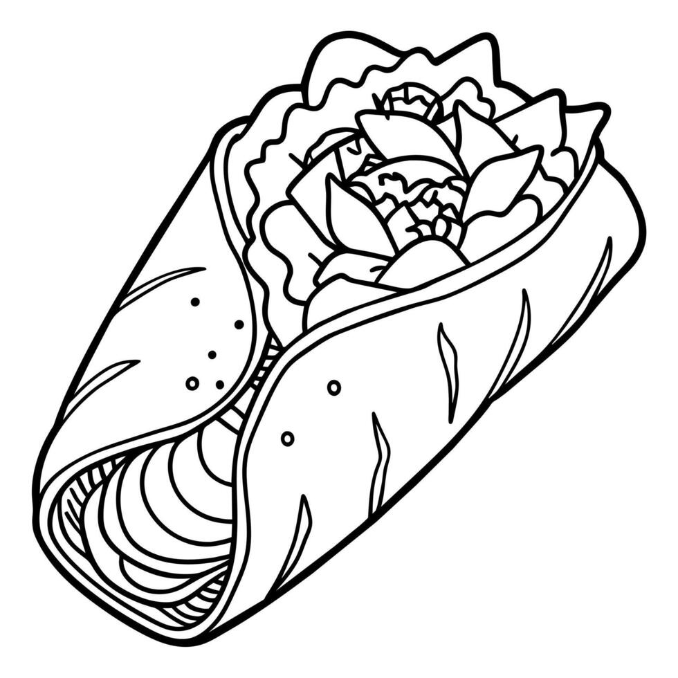 burrito digital contorno colorante página ilustración vector