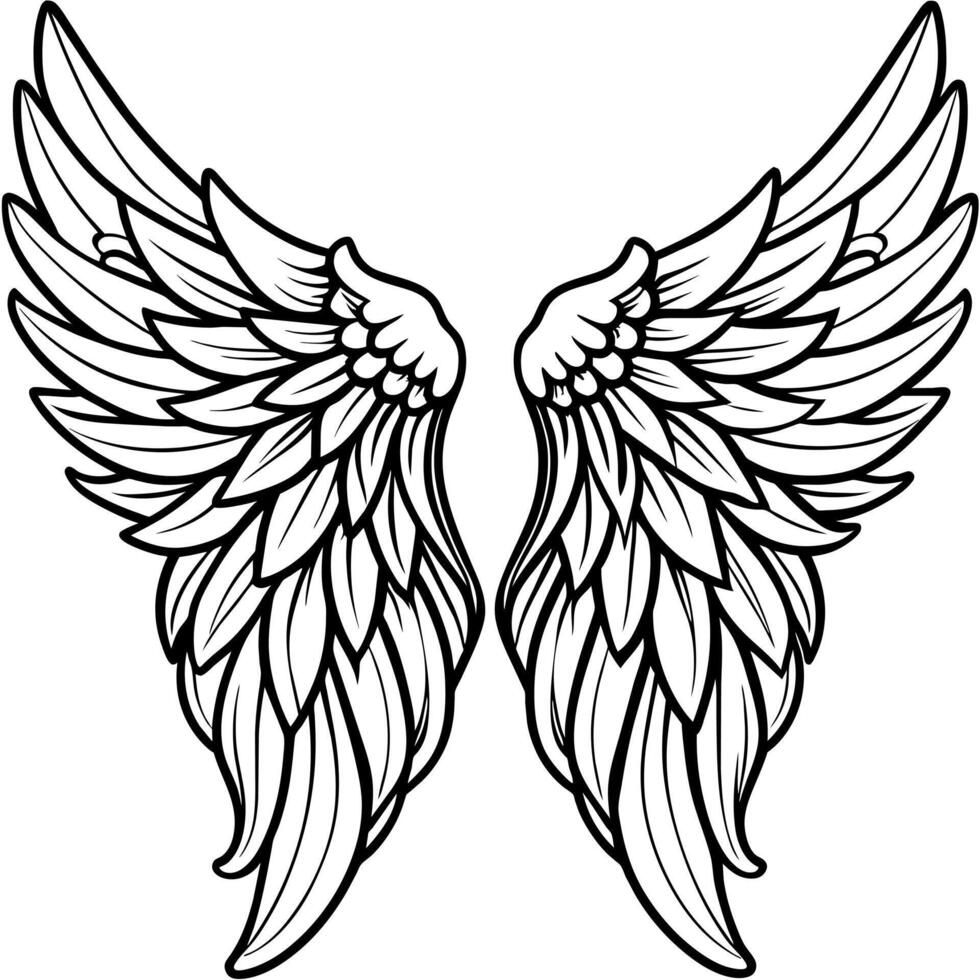 Angel wings outline illustration digital coloring book page line art vector