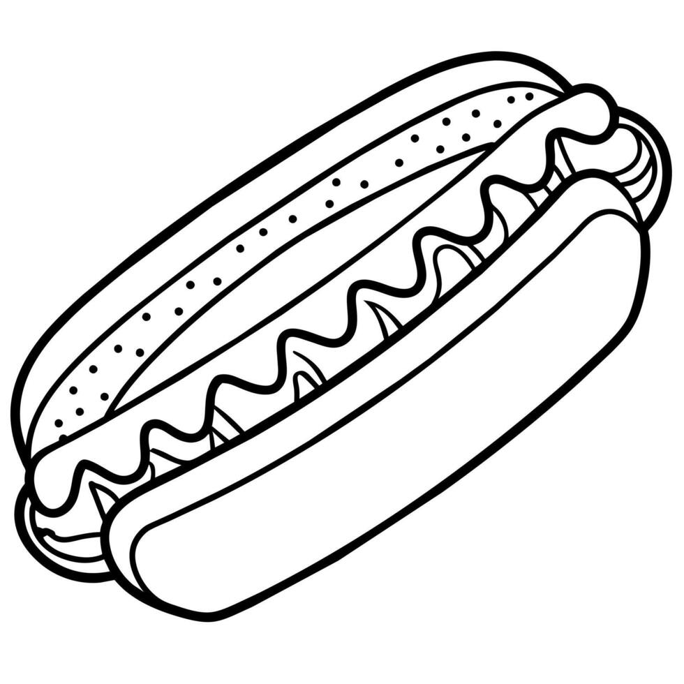Hot Dog outline illustration coloring book page line art drawing vector