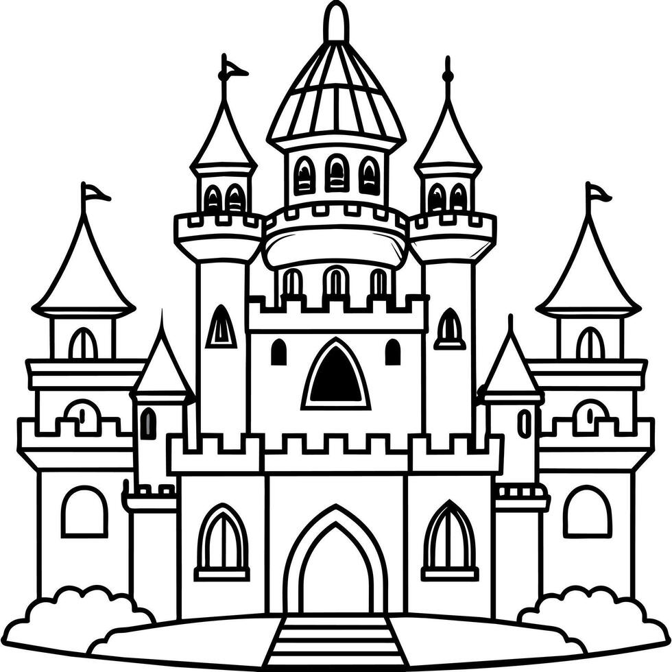 Royal Castle outline illustration digital coloring book page line art drawing vector