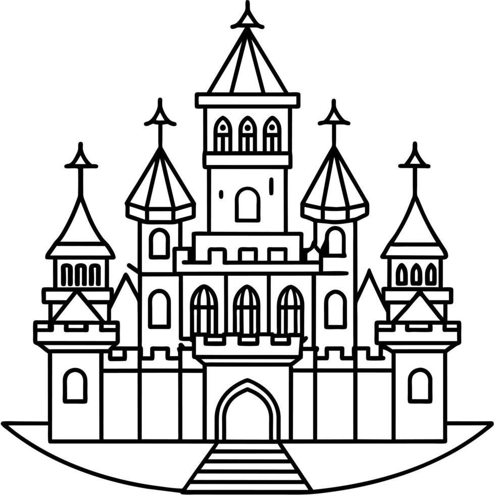 Royal Castle outline illustration digital coloring book page line art drawing vector