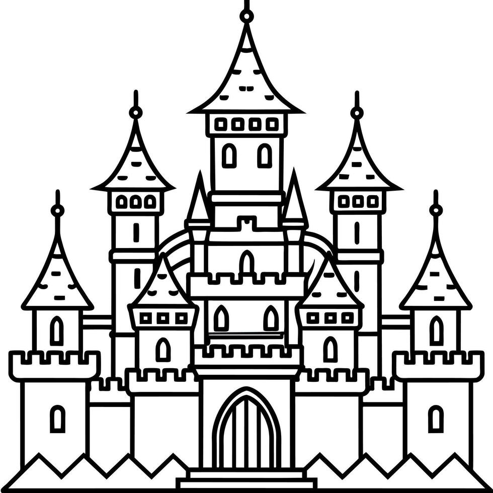 Royal Castle outline illustration digital coloring book page line art drawing vector