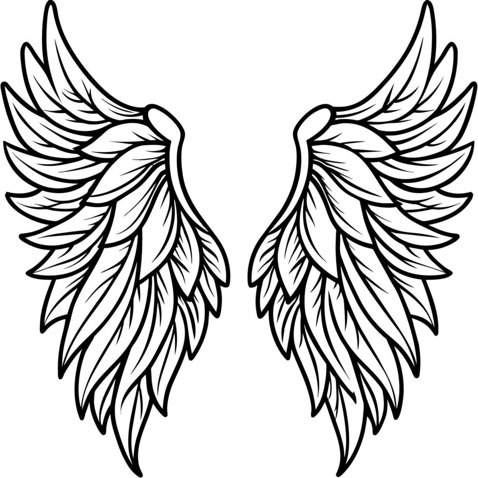 Angel wings outline illustration digital coloring book page line art vector