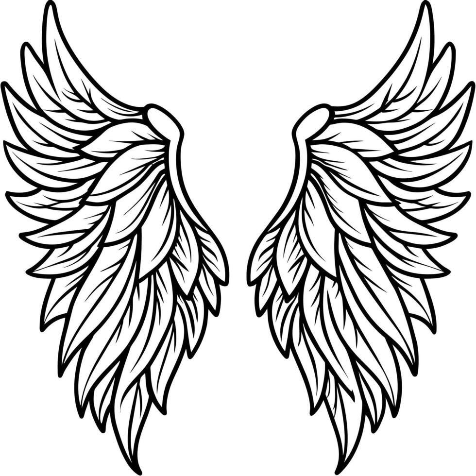 Angel wings outline illustration digital coloring book page line art vector