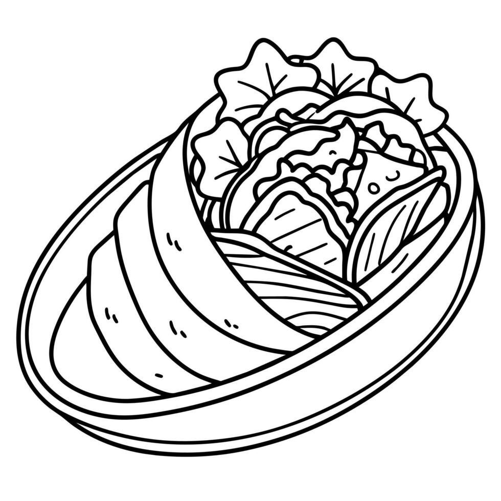 Shawarma outline illustration coloring book page line art drawing vector