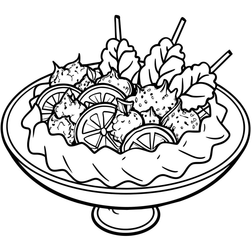 Kebab outline illustration digital coloring book page line art drawing vector