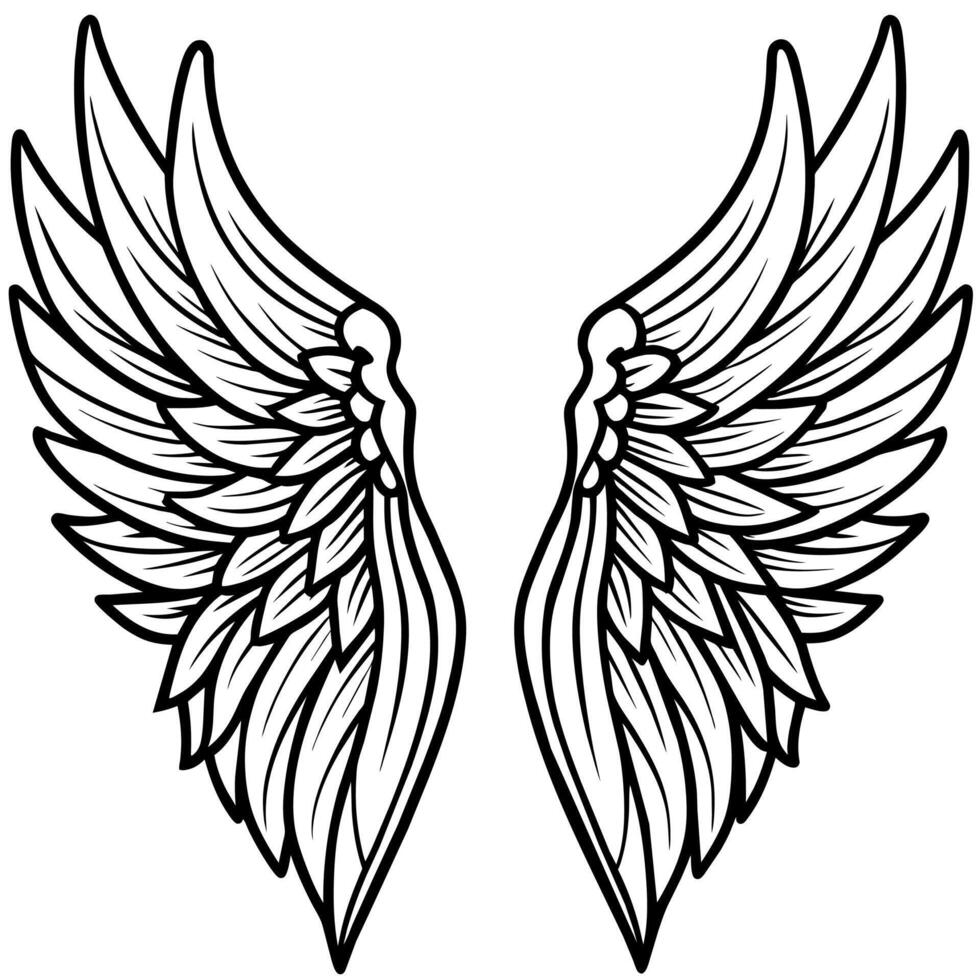Angel wings outline illustration digital coloring book page line art vector