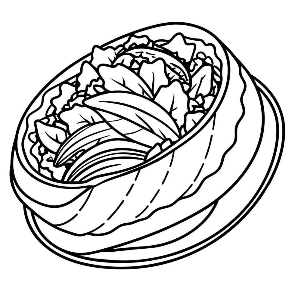 Shawarma outline illustration coloring book page line art drawing vector
