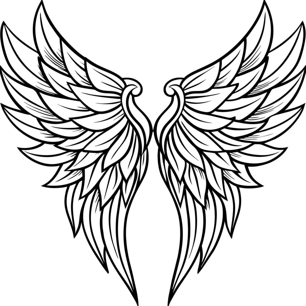 Angel wings outline illustration digital coloring book page line art vector