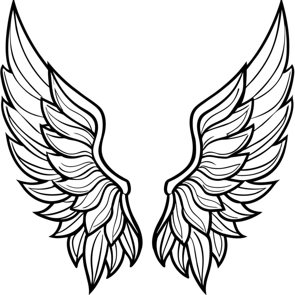 Angel wings outline illustration digital coloring book page line art vector