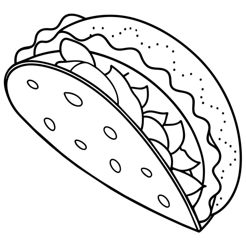 Taco outline illustration coloring book page line art drawing vector