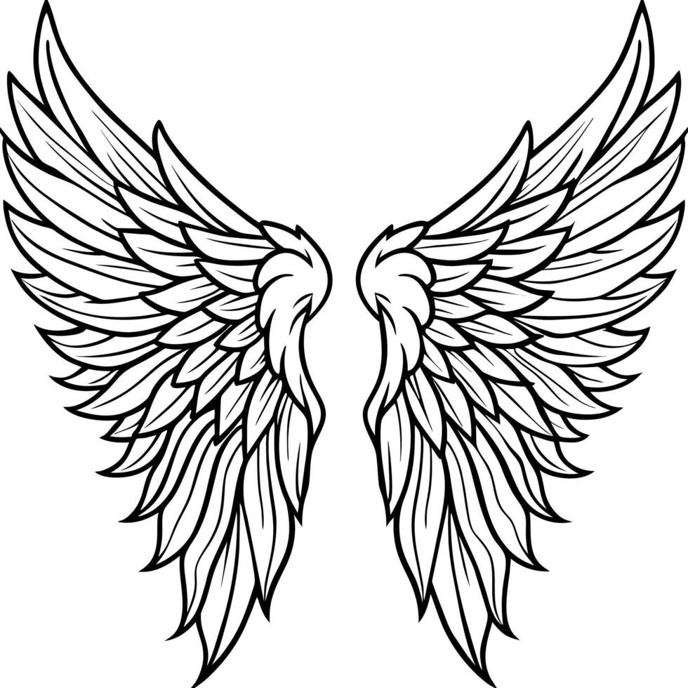 Angel wings outline illustration digital coloring book page line art vector