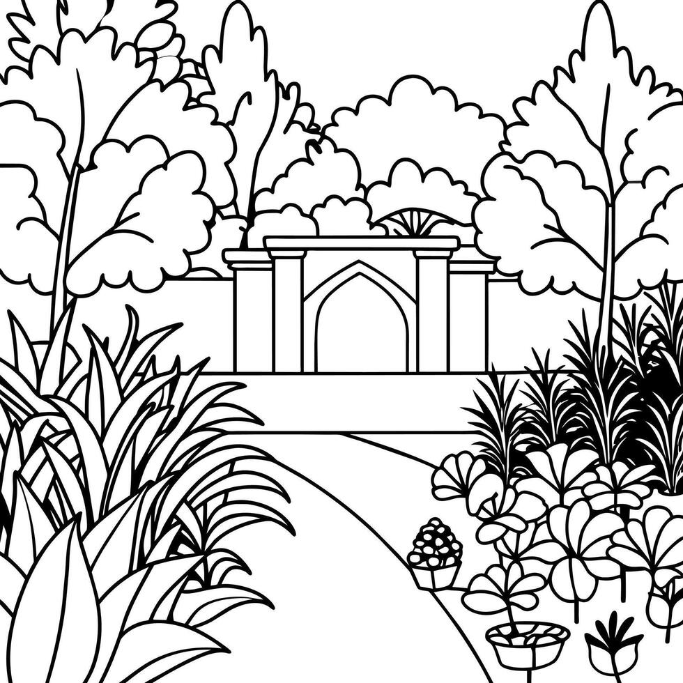 Garden outline illustration digital coloring book page line art drawing vector