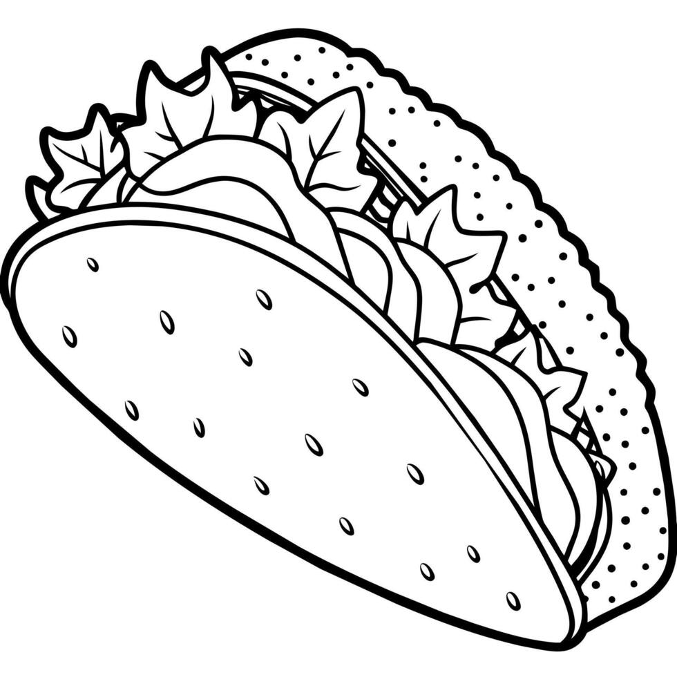 Taco outline illustration coloring book page line art drawing vector