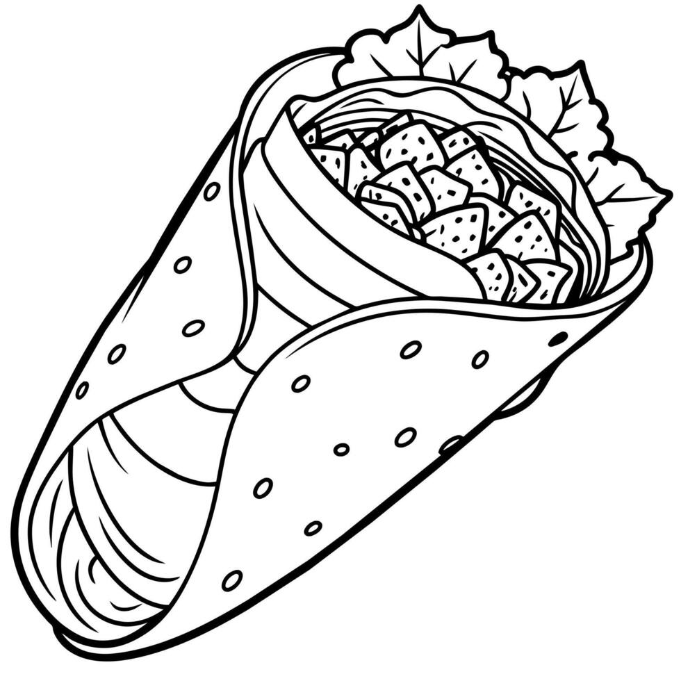 Burrito digital outline coloring page illustration vector