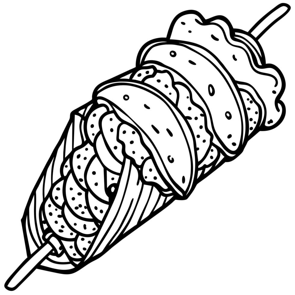 Kebab outline illustration digital coloring book page line art drawing vector