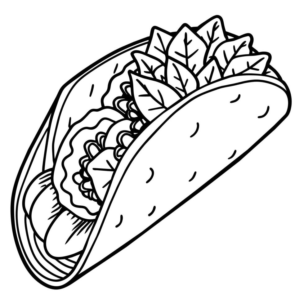 Burrito digital outline coloring page illustration vector