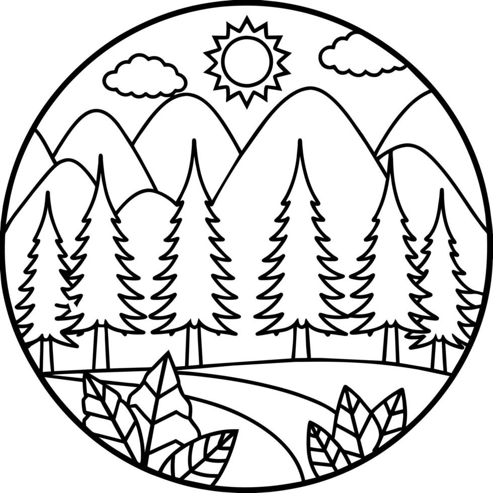 Forest Background outline illustration digital coloring book page line art drawing vector