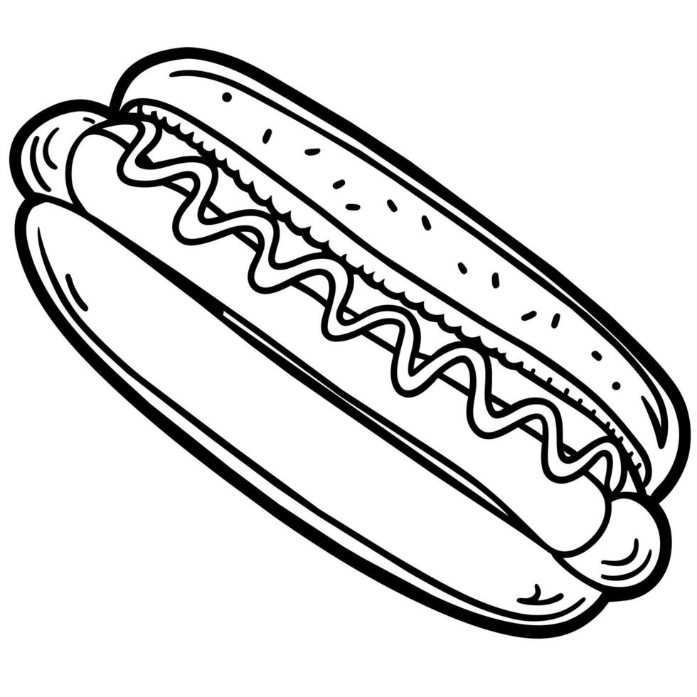 Hot Dog outline illustration coloring book page line art drawing vector