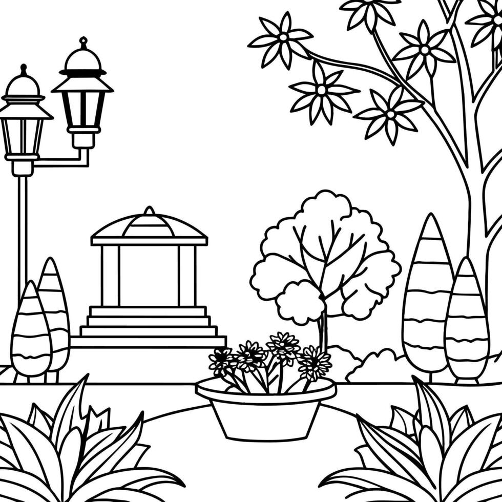 Garden outline illustration digital coloring book page line art drawing vector