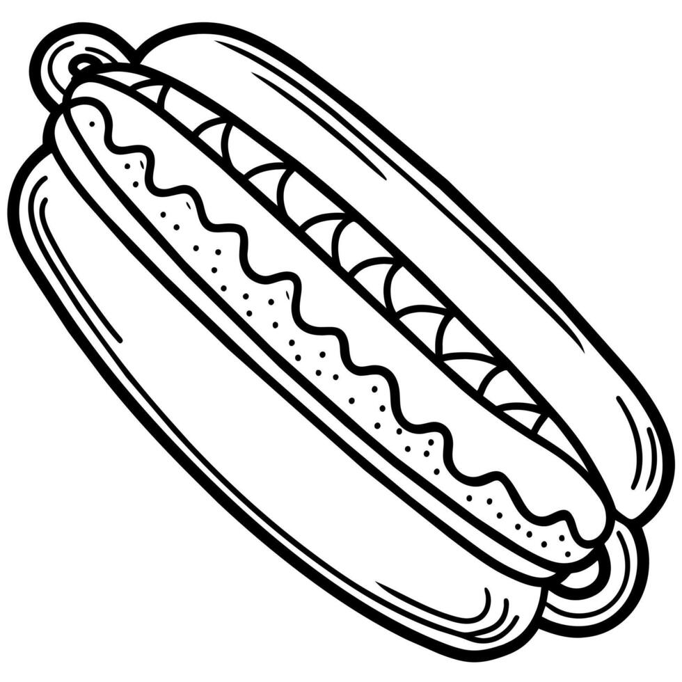 Hot Dog outline illustration coloring book page line art drawing vector