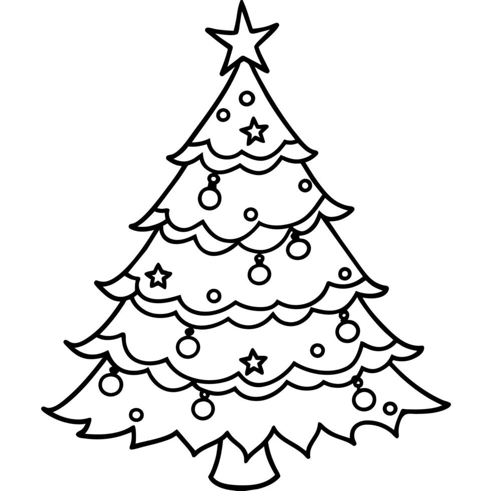 Christmas Tree outline illustration digital coloring book page line art drawing vector