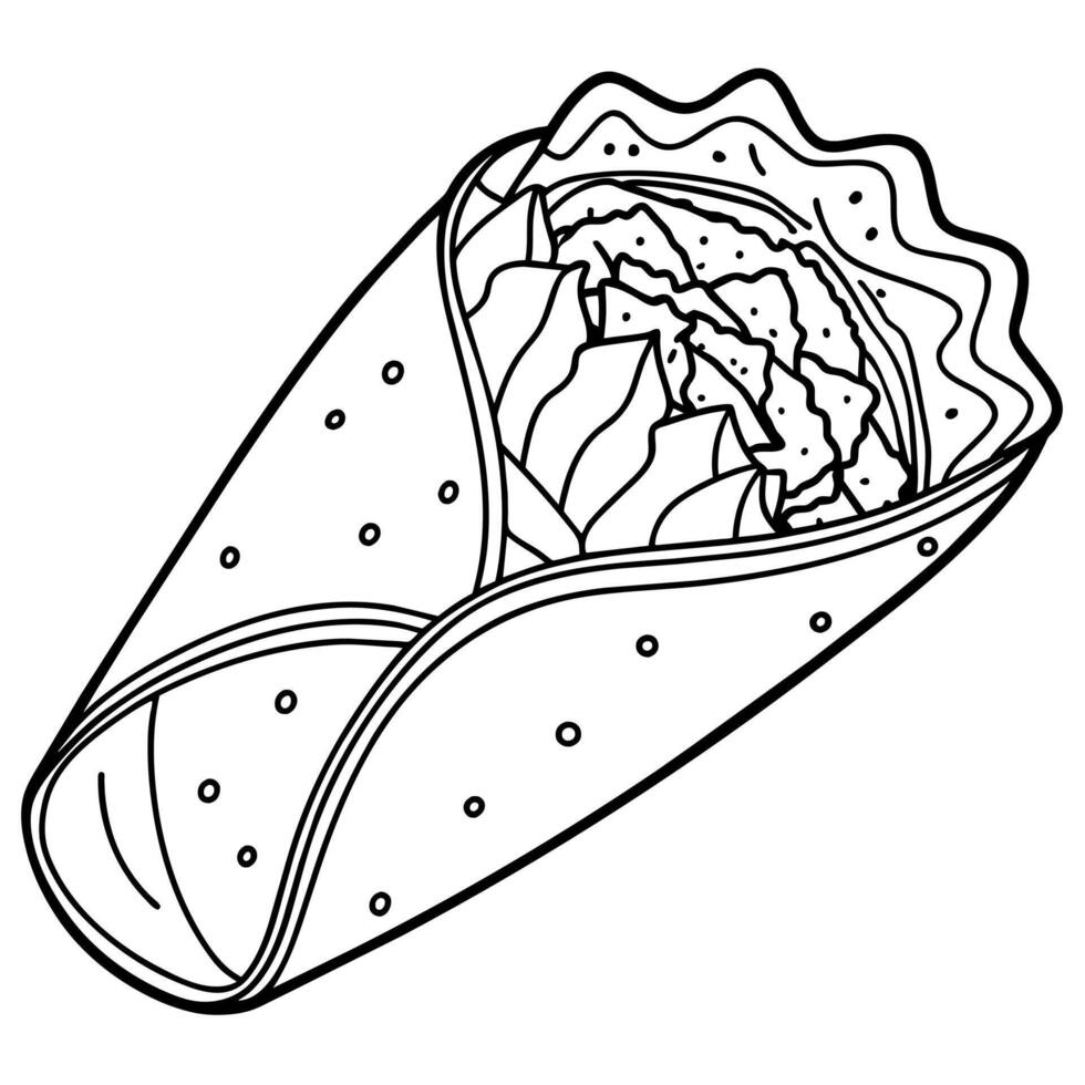 Burrito digital outline coloring page illustration vector