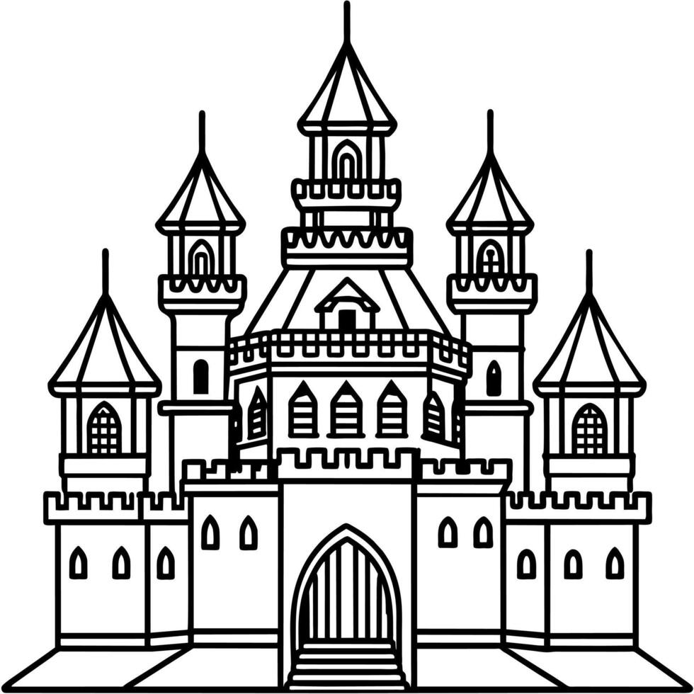 Royal Castle outline illustration digital coloring book page line art drawing vector