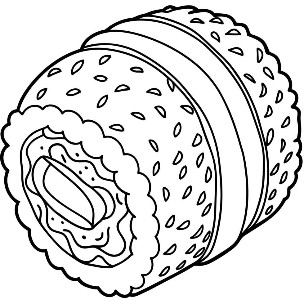 Sushi Roll outline illustration coloring book page line art drawing vector