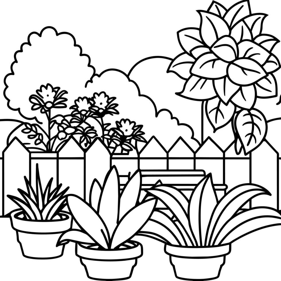 Garden outline illustration digital coloring book page line art drawing vector