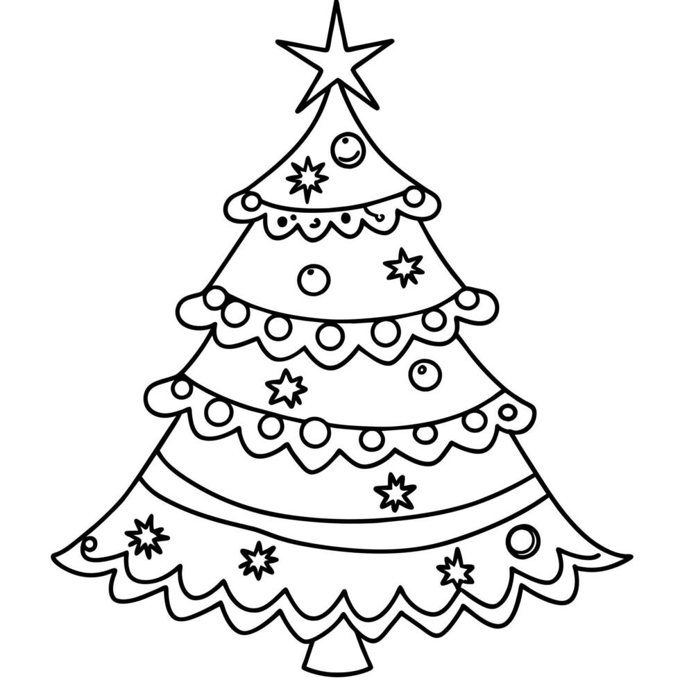 Christmas Tree outline illustration digital coloring book page line art drawing vector