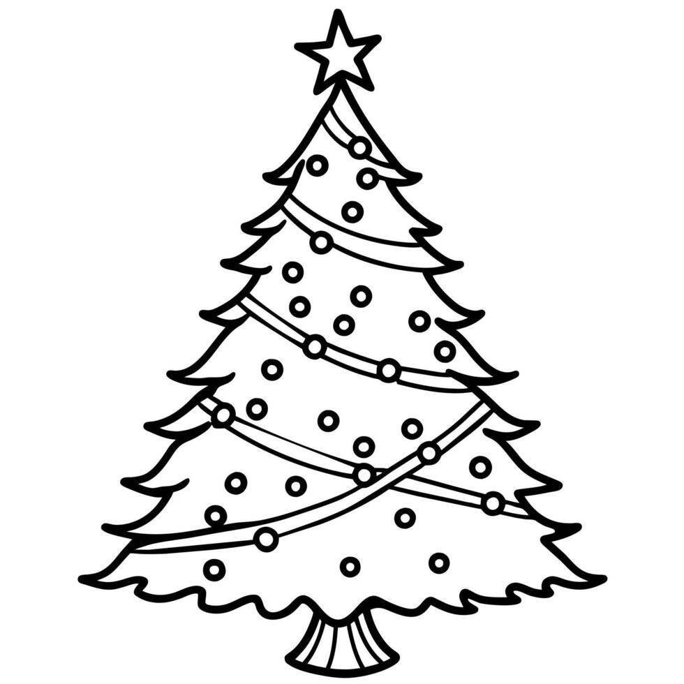 Christmas Tree outline illustration digital coloring book page line art drawing vector