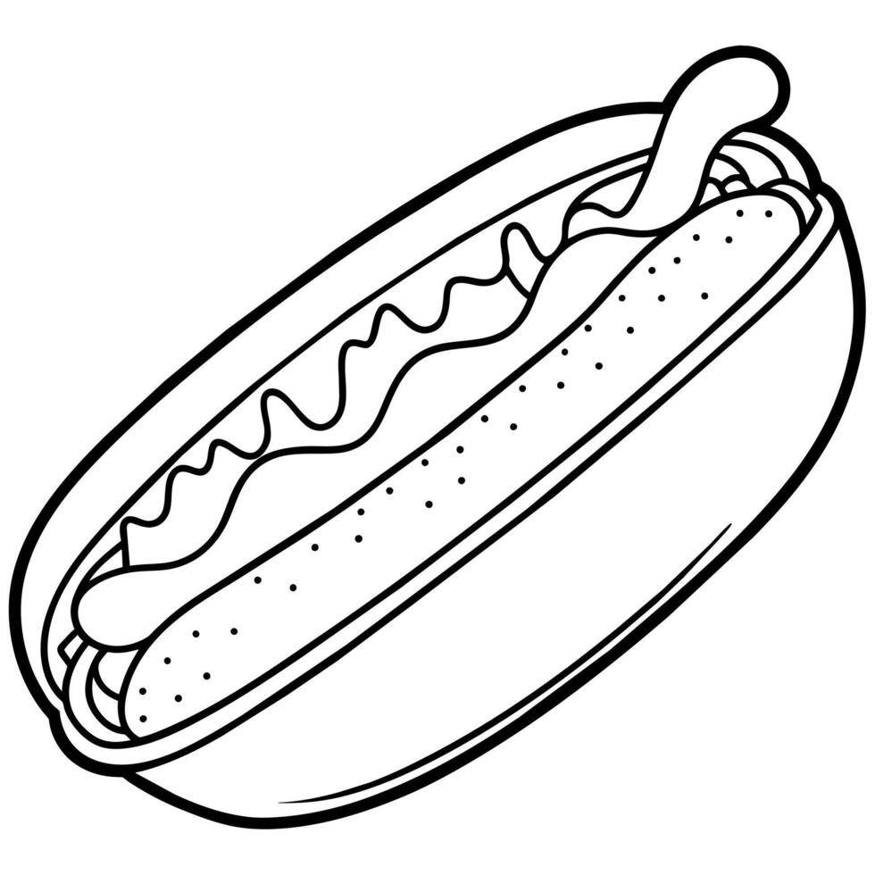 Hot Dog outline illustration coloring book page line art drawing vector