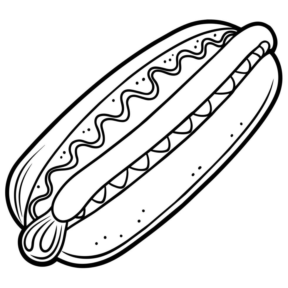 Hot Dog outline illustration coloring book page line art drawing vector