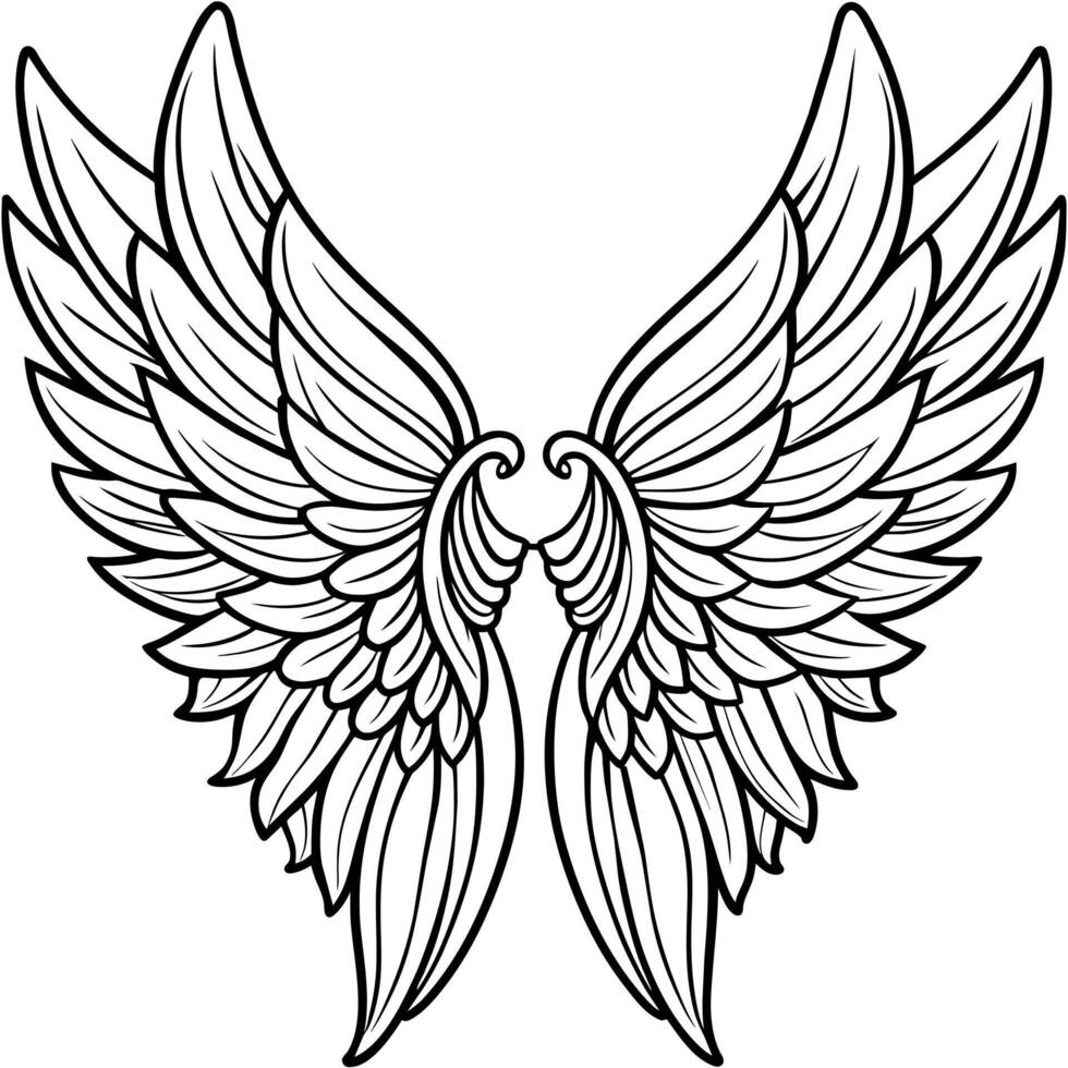 Angel wings outline illustration digital coloring book page line art vector