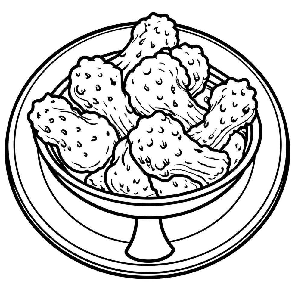 Fried chicken outline illustration coloring book page line art drawing vector