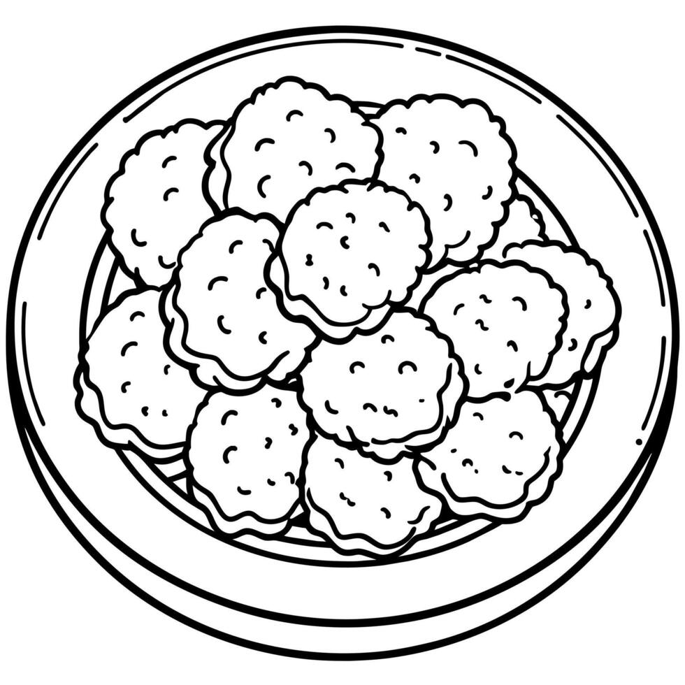Chicken Nuggets outline illustration digital coloring book page line art drawing vector