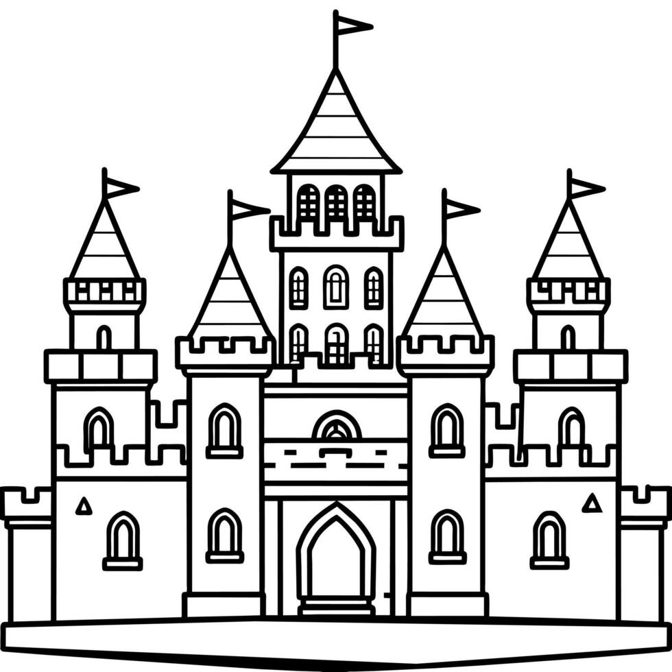 Royal Castle outline illustration digital coloring book page line art drawing vector